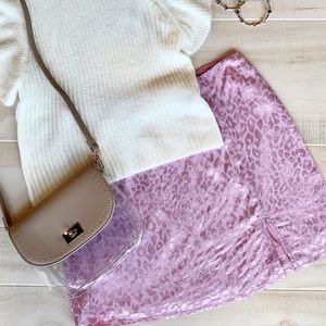 Pink cheetah satin skirt